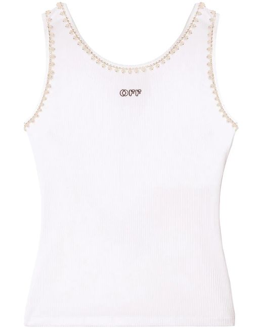 Off-White c/o Virgil Abloh White Pearl-Embellished Ribbed Tank Top