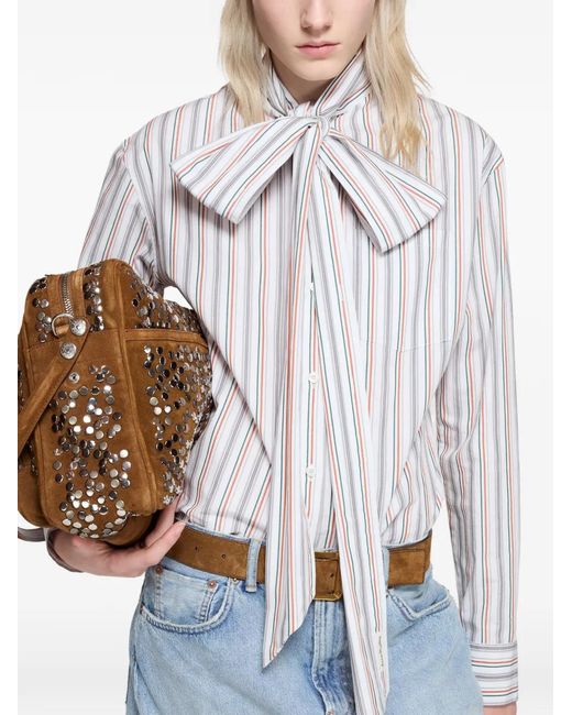 Acne White Striped Pussy-Bow Shirt