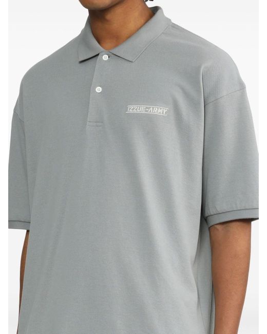Izzue Gray Logo-print Cotton Polo Shirt for men