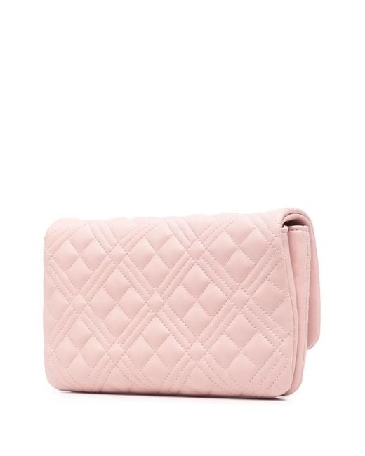 Love Moschino Pink Logo-Plaque Quilted Crossbody Bag