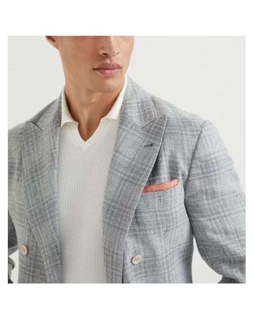 Brunello Cucinelli Gray Suit-Type Linen Jacket for men