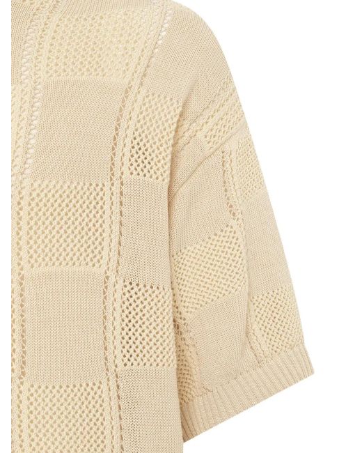 Laneus Natural Knitted Check T-Shirt for men