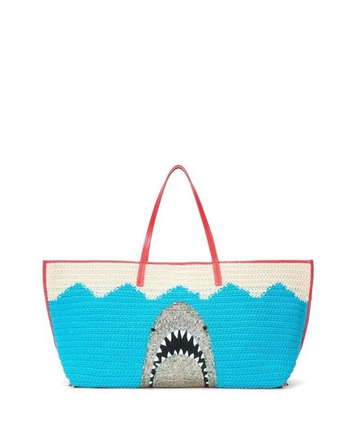 Staud Blue Sequin-Embellished Crochet Tote Bag