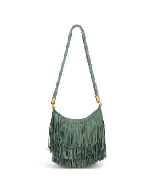 Balmain Green Ébène Fringed Suede Bag