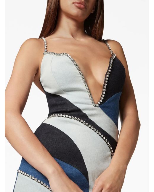 Philipp Plein Blue Denim-Patchwork Mini Dress
