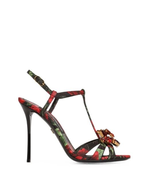 Dolce & Gabbana Black Rose-Print Brocade Sandals