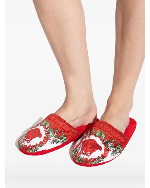 Versace Red Baroque-Print Slippers