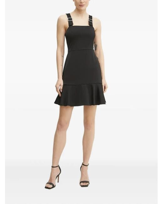 ARMANI EXCHANGE Black Buckle-Strap Flared Mini Dress
