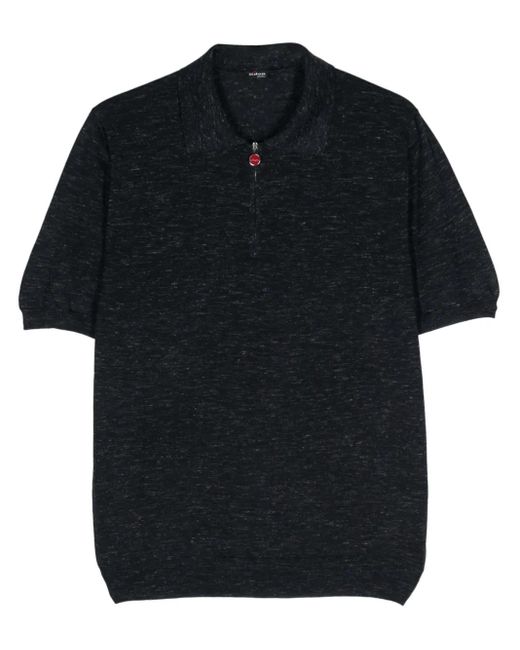 Kiton Black Mélange Fine-Knit Polo Shirt for men