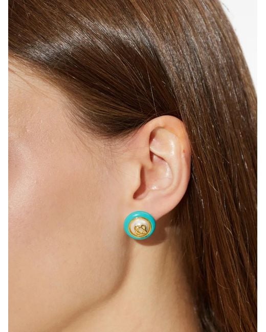 Casablanca Brown Pearl-Embellished Logo Earrings