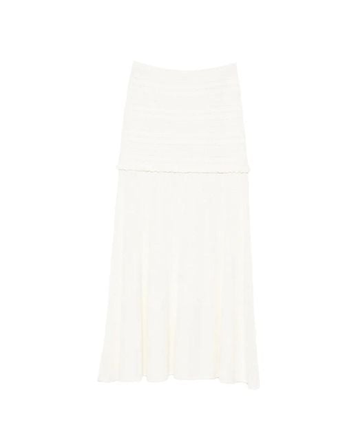 Sandro White Pointelle-Knit Ruffled Midi Skirt
