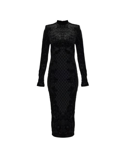 Balmain Black Velvet Patterned Midi Dress