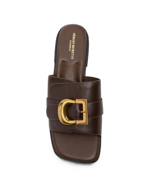 SERGIO MORETTI FIRENZE White Buckle-Detail Leather Sandals