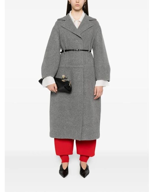 Jil Sander Gray Belted Wool-Cotton Coat