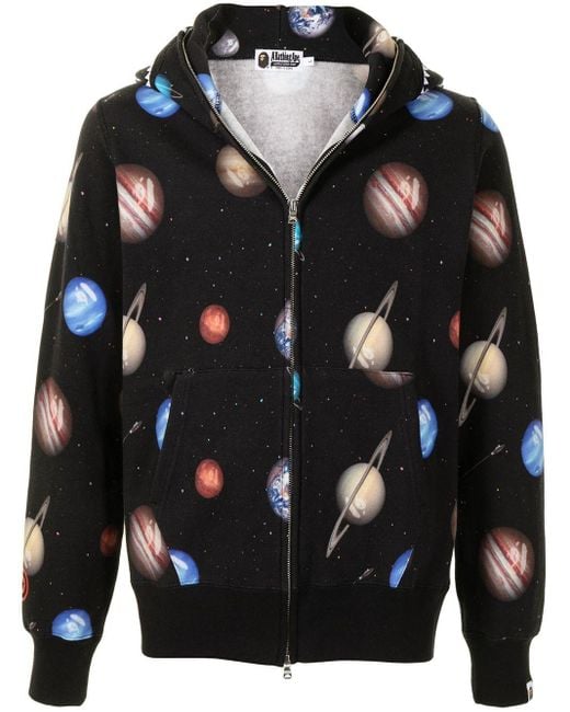 A Bathing Ape Cotton Planet-print Zip Hoodie in Black for Men | Lyst