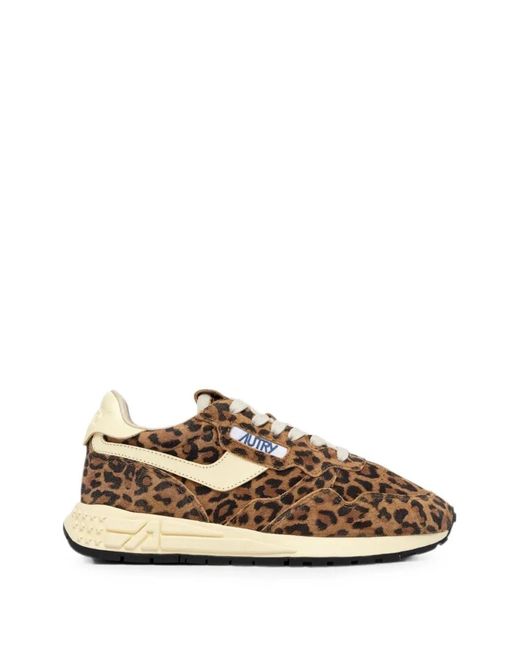 Autry Brown Reelwind Leopard-Print Sneakers
