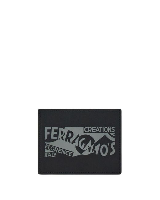 Ferragamo Black Logo-print Leather Card Holder for men