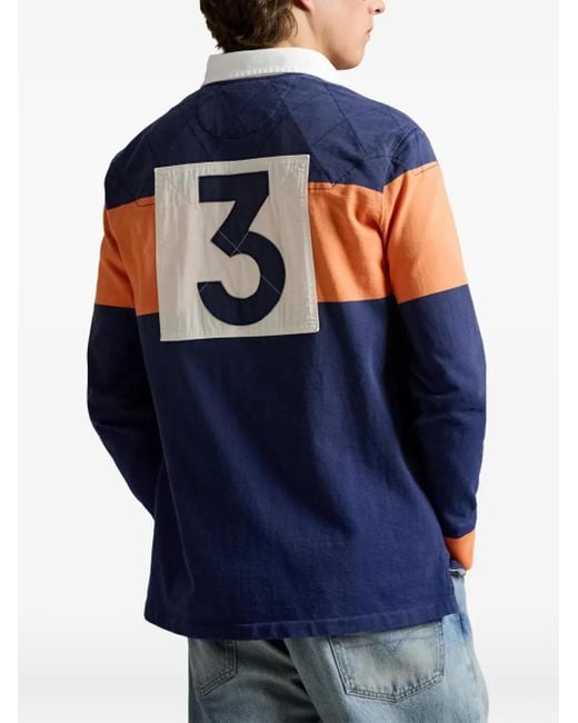 Polo Ralph Lauren Blue Stripe-Detail Long-Sleeved Polo Shirt for men