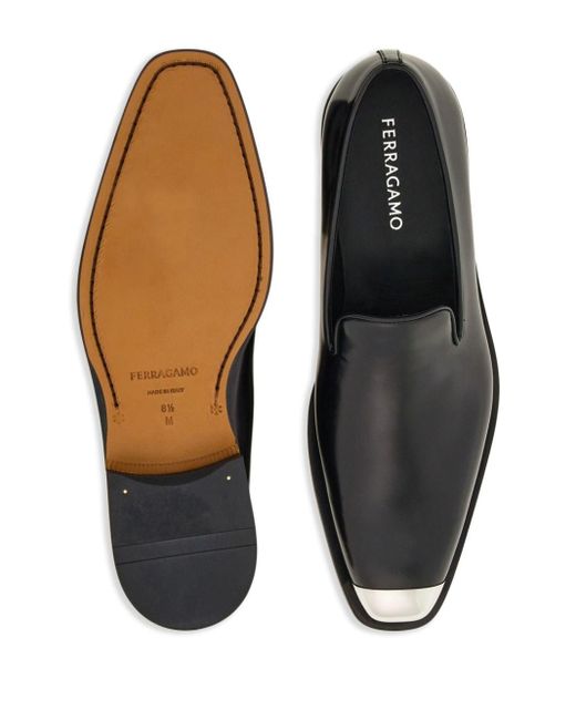 Ferragamo Black Metal-toecap Leather Loafers for men