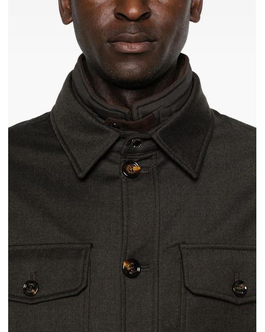 Moorer Black Button-Fastening Flap-Pocket Jacket for men