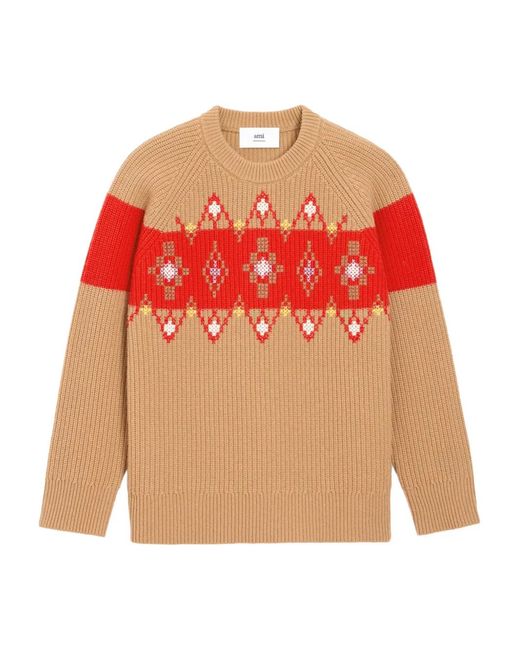 Pull En Laine À Coutures Croisées AMI en coloris Orange