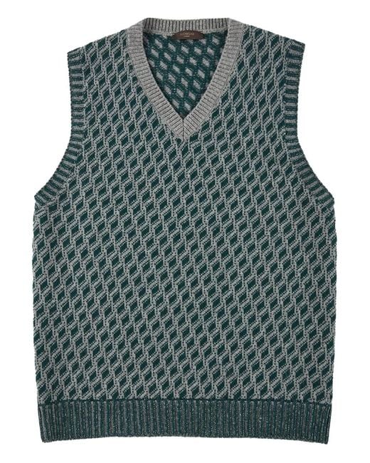 Zanone Green Jacquard Wool Vest for men