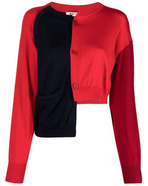Ports 1961 Asymmetric-design Two-tone Cardigan in het Red