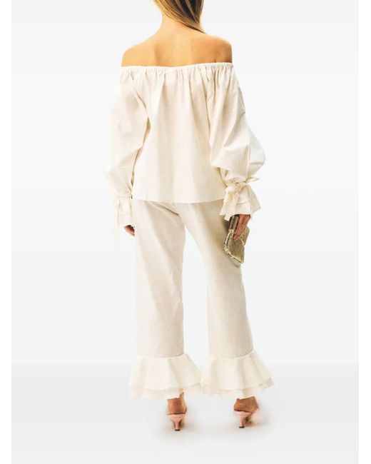 Sleeper White Pantalon Cha-Cha À Ourlet Volanté