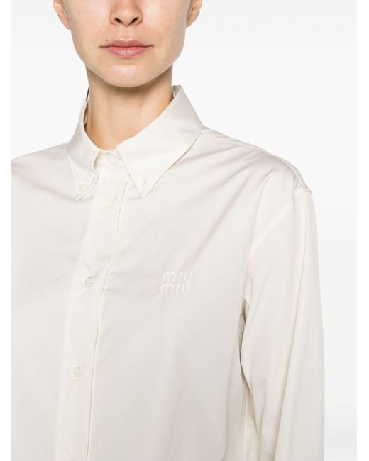 Miu Miu White Logo-embroidered Cropped Cotton Shirt