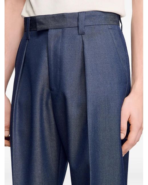 Sandro Blue Pleated Loose Fit Trousers for men