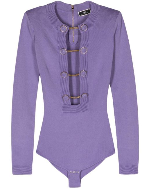 Elisabetta Franchi Purple Cufflink-buttons Ribbed Body