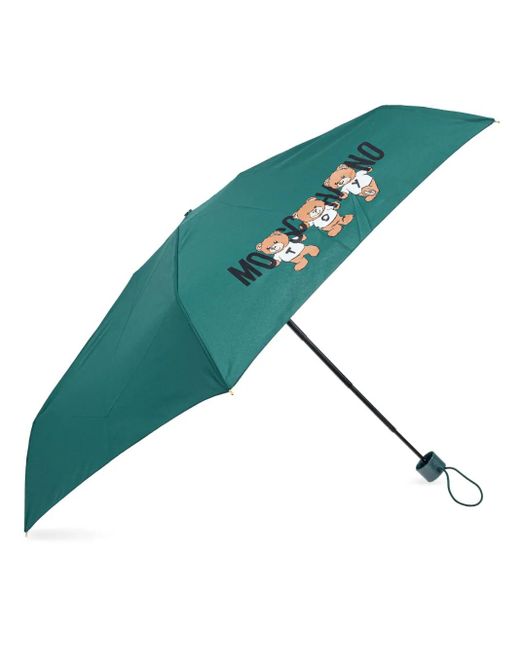 Moschino Blue Teddy Bear-Logo Print Compact Umbrella
