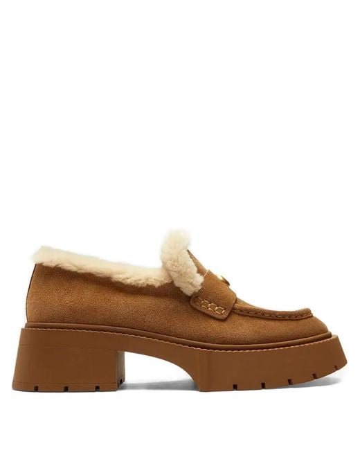COACH Brown Leah Shearling-Trim Logo Loafers