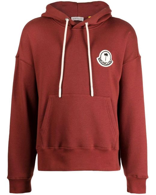 Moncler Red X Palm Angels Logo Fleece Hoodie for men