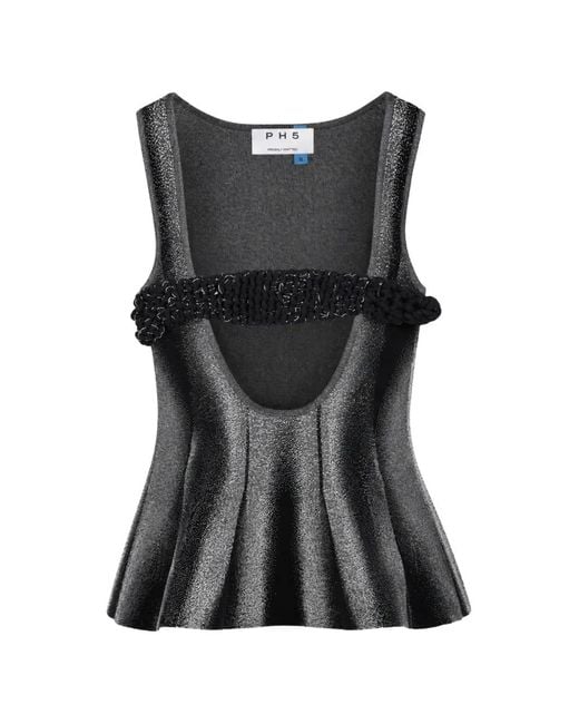 Ph5 Black Reflective Peplum Tank Top