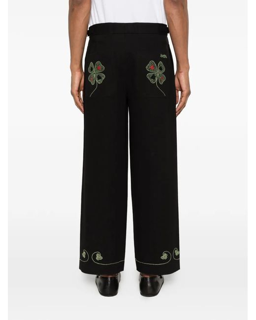 Bode Black Lucky Draw Embroidered Trousers for men