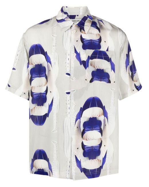 Henrik Vibskov Blue Transfered Abstract-print Crepe Shirt for men