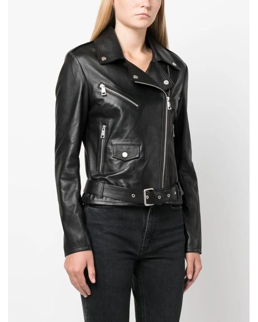 Arma Black Zip-Up Leather Biker Jacket