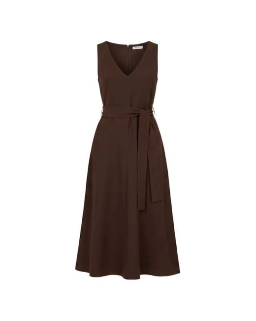 P.A.R.O.S.H. Brown Belted V-Neck Midi Dress