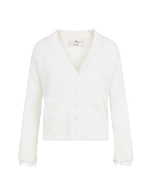 Ermanno Scervino White Lace-Trim Cashmere Cardigan
