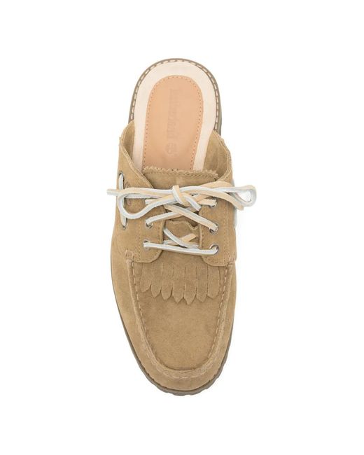 Timberland White Mules Lacées À Franges