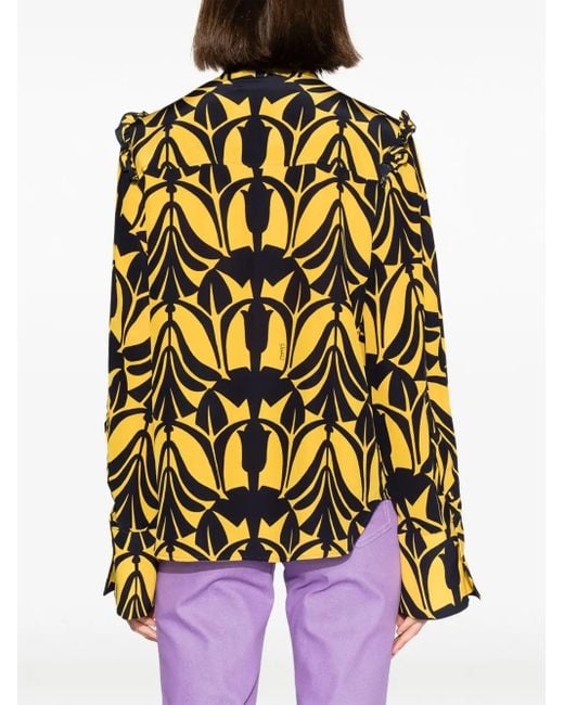 LaDoubleJ Yellow Ascot Floral-Pattern Silk Shirt