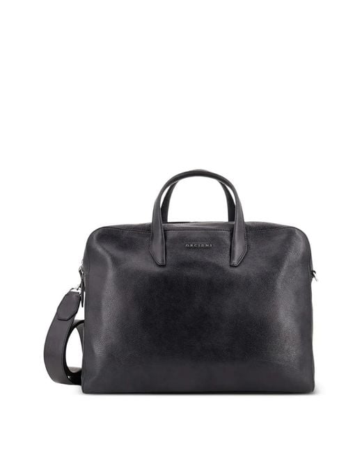 Orciani Black Pebbled-Leather Laptop Bag for men
