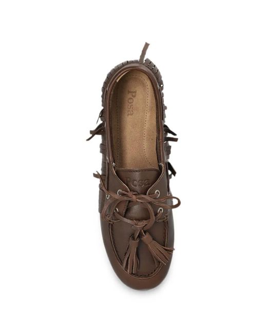 POSA Brown Fringe-Trim Ballet Flats
