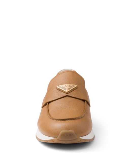 Prada Brown Triangle-logo Leather Loafers for men
