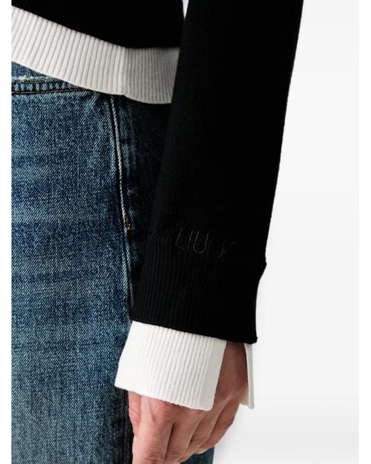 Liu Jo Black Layered-Effect V-Neck Sweater
