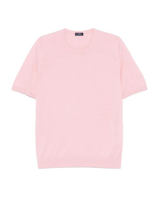 メンズ Barba Napoli シルク Tシャツ Pink
