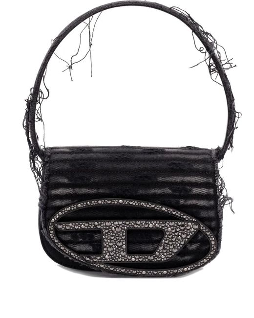DIESEL 1Dr Shoulder Bag With Rhinestones And Fringe in Black | Lyst ...