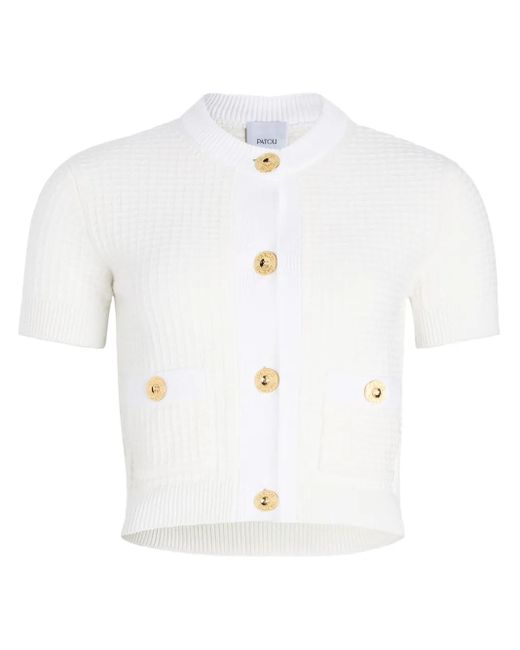 Patou ワッフルニット クロップド カーディガン White