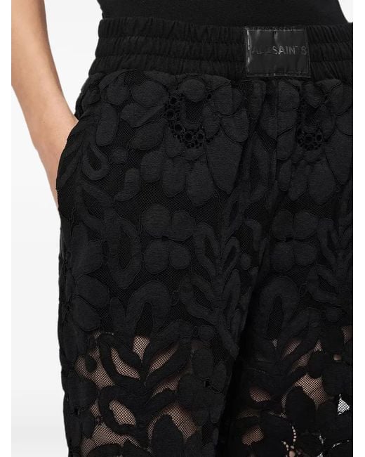 AllSaints Black Amelie Straight Leg Lace Trousers